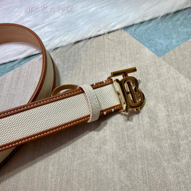 Burberry TB Monogram Beige Brown Leather-Trimmed Canvas Belt 7