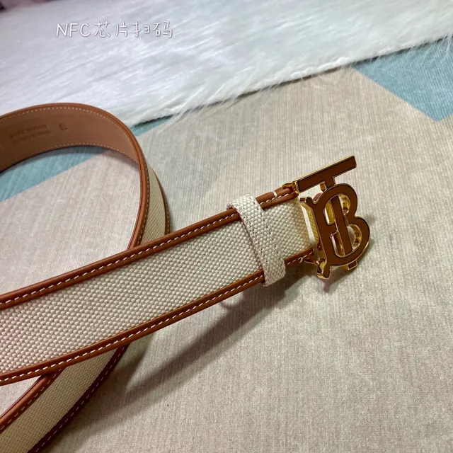 Burberry TB Monogram Beige Brown Strap Leather Trim Canvas Belt 7