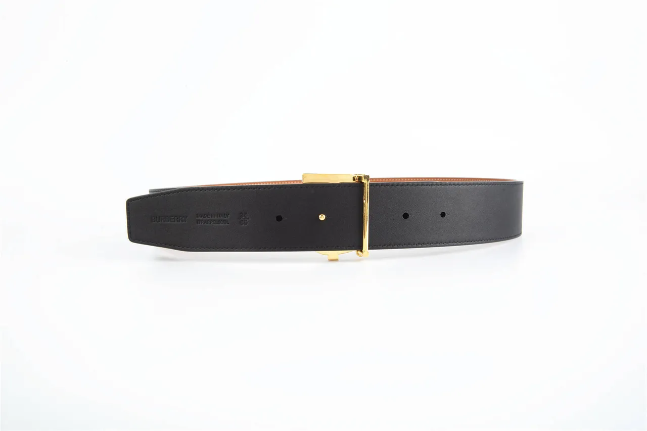 Burberry TB Monogram Cinto Marrom Dourado reversível Fivela Couro Cinto 2