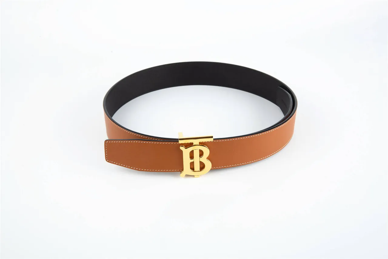 Burberry TB Monogram Cinto Marrom Dourado reversível Fivela Couro Cinto 5