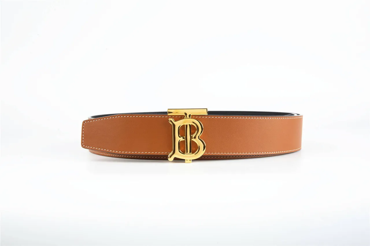 Burberry TB Monogram Cinto Marrom Dourado reversível Fivela Couro Cinto 6