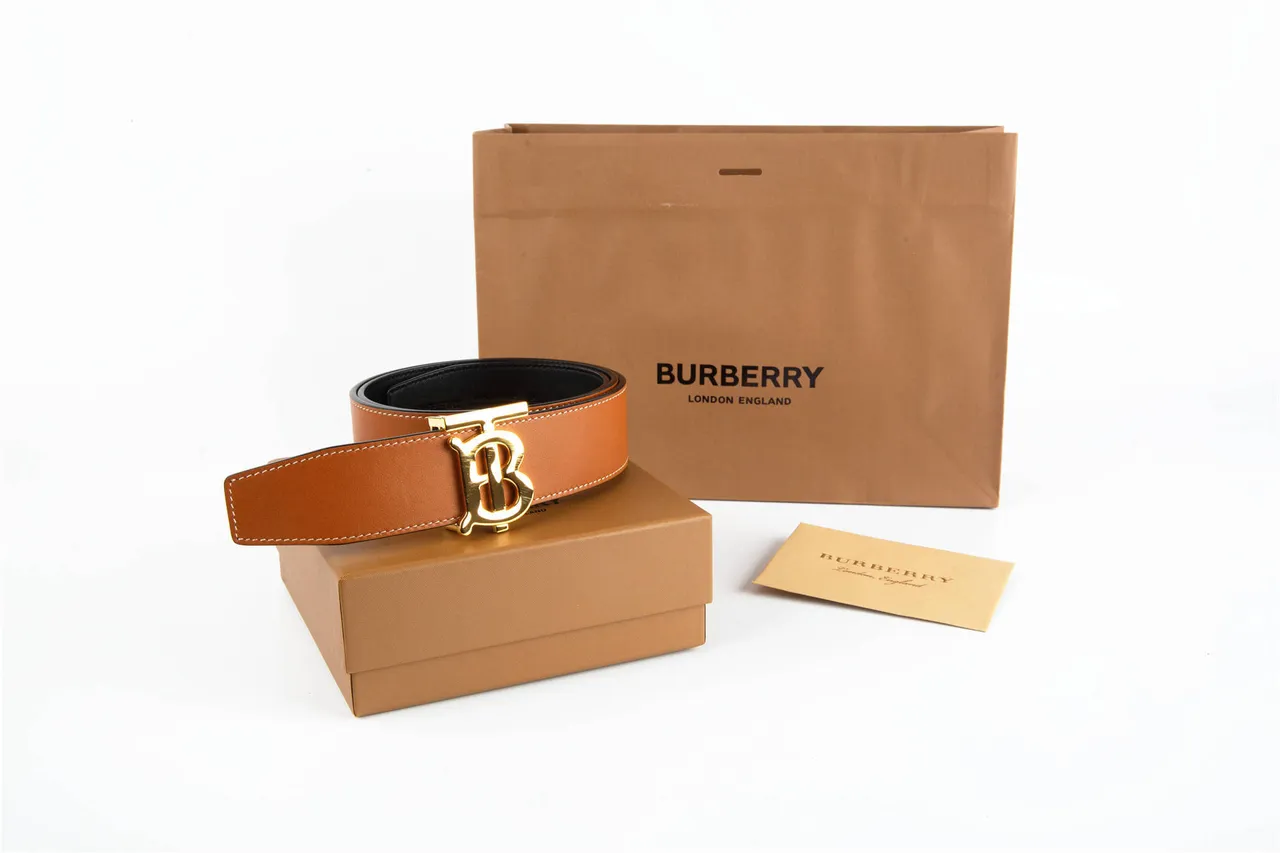Burberry TB Monogram Cinto Marrom Dourado reversível Fivela Couro Cinto 7