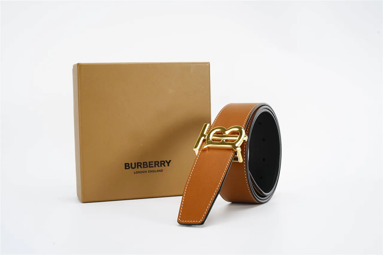 Burberry TB Monogram Cinto Marrom Dourado reversível Fivela Couro Cinto 16