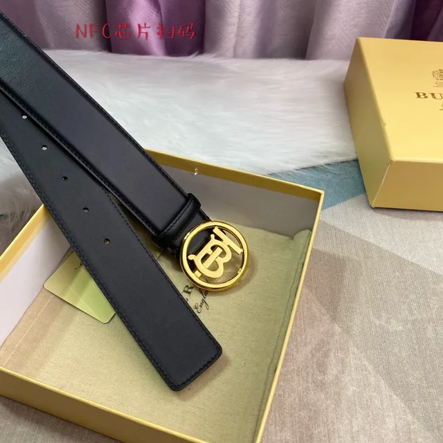 Burberry TB Monogram Black Leather Belt 3