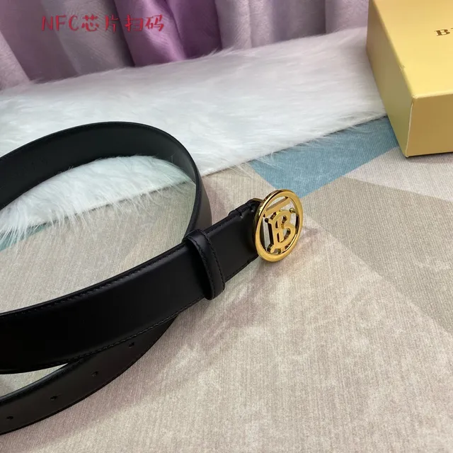 Burberry TB Monogram Black Leather Belt 4