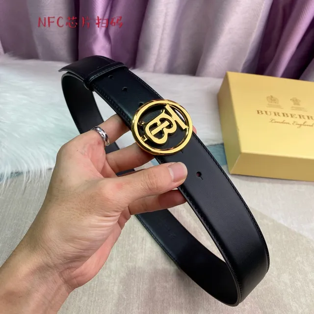 Burberry TB Monogram Black Leather Belt 6