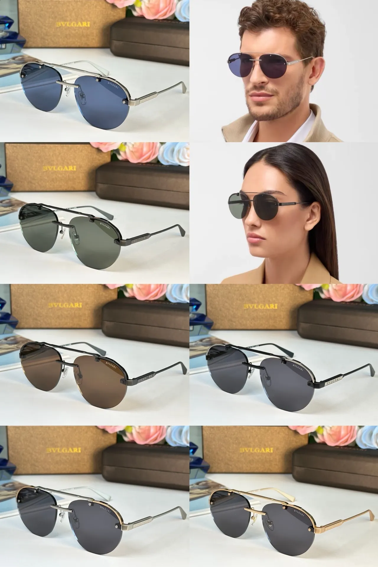 Bvlgari Aviator Lunettes de Soleil Matte Gunmetal Lentille Verte 6