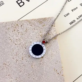 Bvlgari B.zero1 Black Red Circular Logo Pendant Engraved Brand Rim Necklace