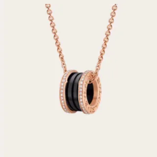 Bvlgari B.zero1 Multi-Band Rose Gold Black Ceramic Diamond Necklace