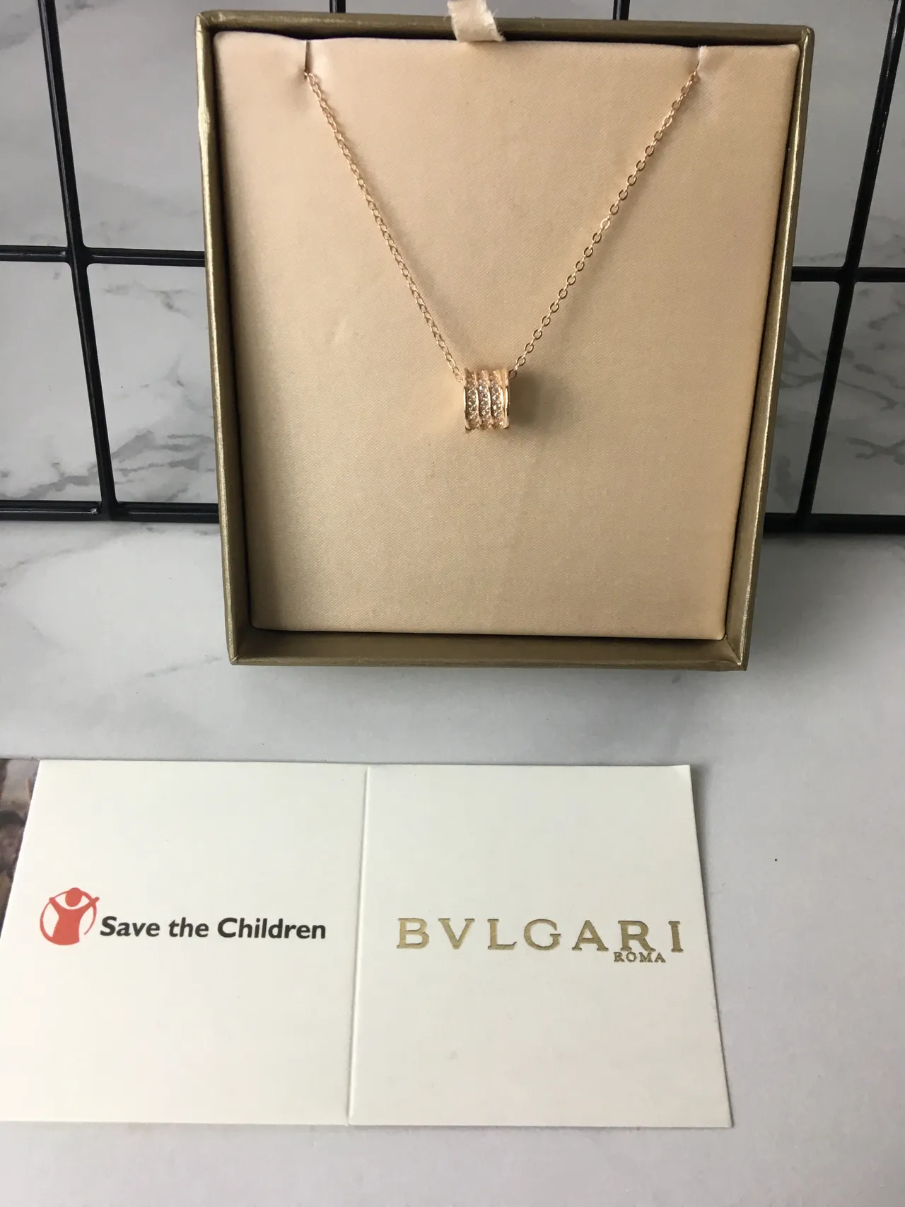 Bvlgari B.zero1 لون الذهب الوردي Pavé قلادة أسطوانية 3