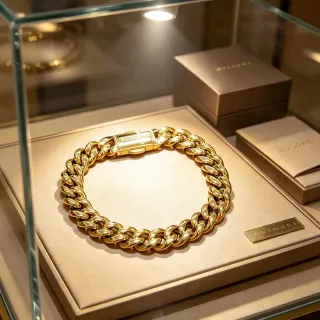Bvlgari Curb Link Bracelet Gold Heavy Polished Yellow Bracelet
