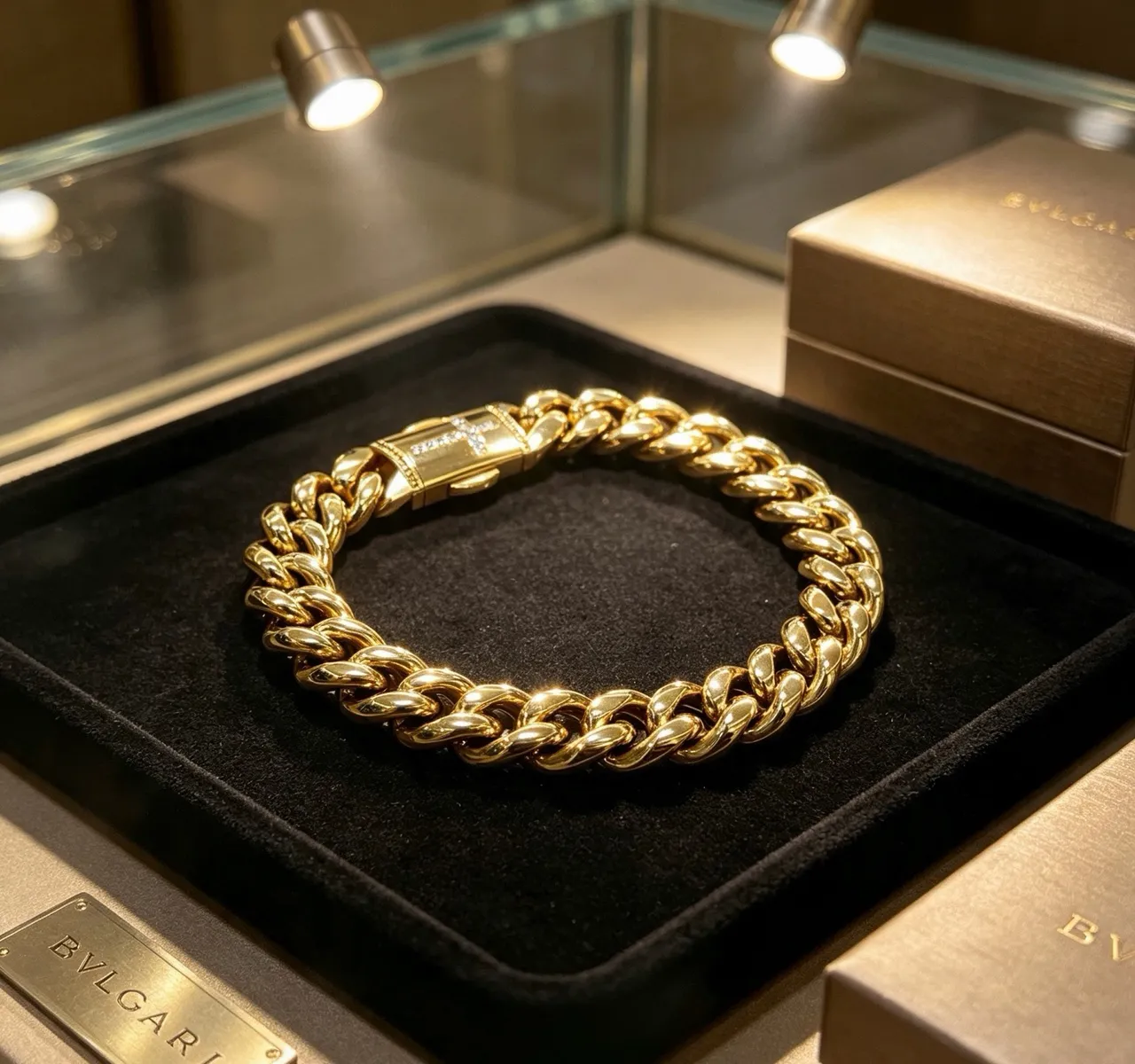 Bvlgari Bracelet Curb Link Or lourd poli jaune 2