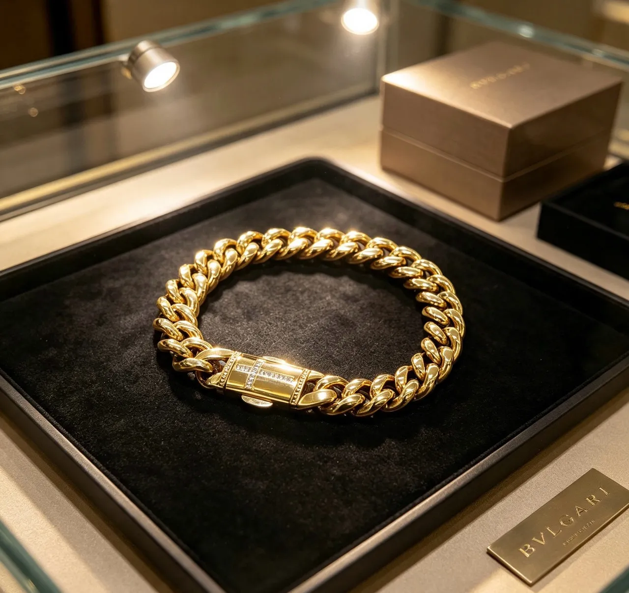 Bvlgari Bracelet Curb Link Or lourd poli jaune 9