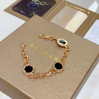Bvlgari Gold Black Curb Chain Three Circular Motifs Bracelet