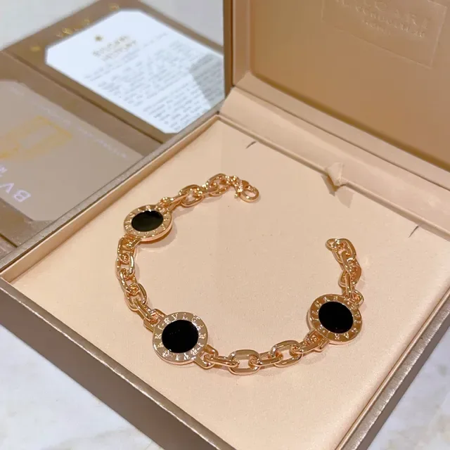 Bvlgari Or Noir Chaîne Curb Chain Trois Motifs Circulaires Bracelet 3