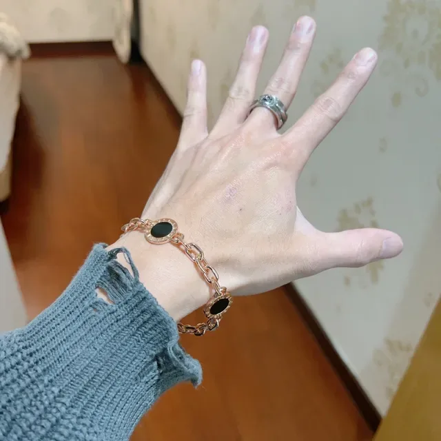 Bvlgari Or Noir Chaîne Curb Chain Trois Motifs Circulaires Bracelet 4