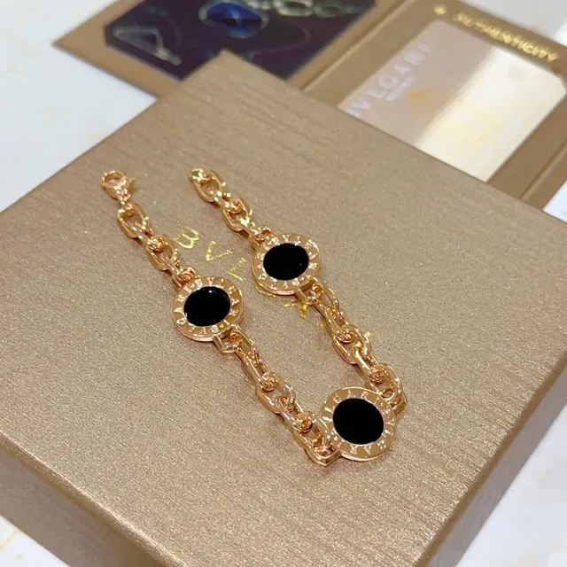 Bvlgari Or Noir Chaîne Curb Chain Trois Motifs Circulaires Bracelet 6