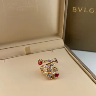 Bvlgari Gold Red Open Double-Band Floral Motif Ring