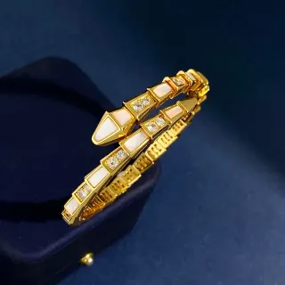 Bvlgari Gold White Coiled Serpent Segmented Tubogas-Style Bracelet