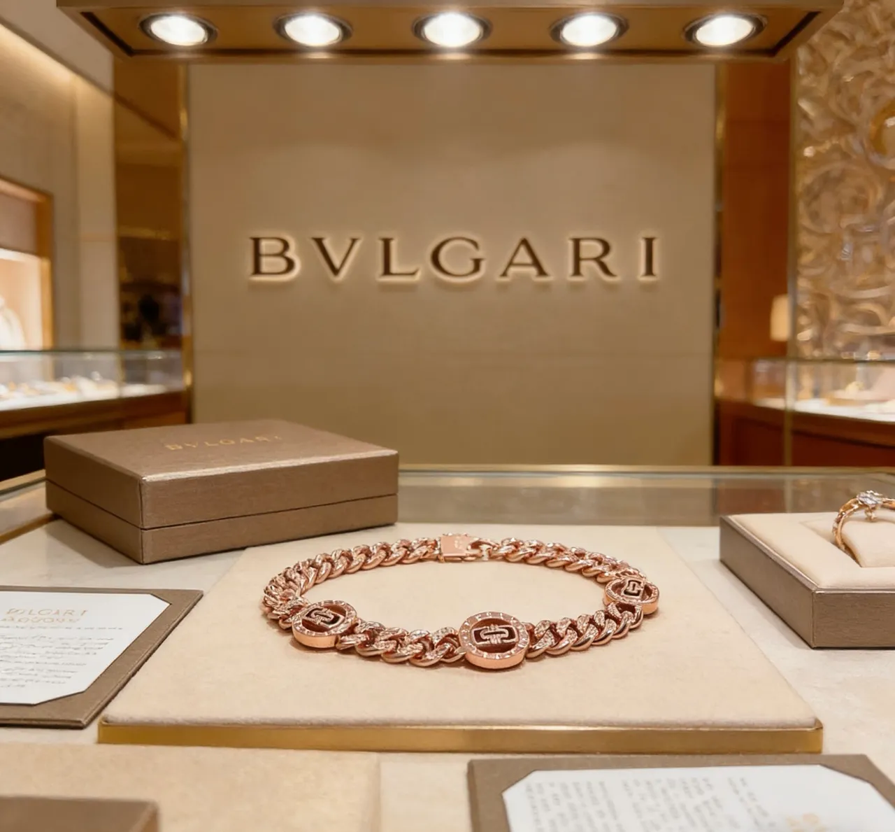 Bvlgari Médaillon Logo Or Rose Bracelet Maillons Curb-Link 7