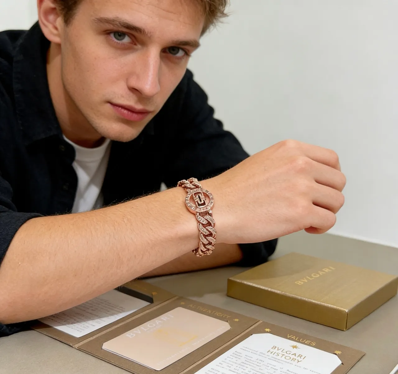 Bvlgari Médaillon Logo Or Rose Bracelet Maillons Curb-Link 8