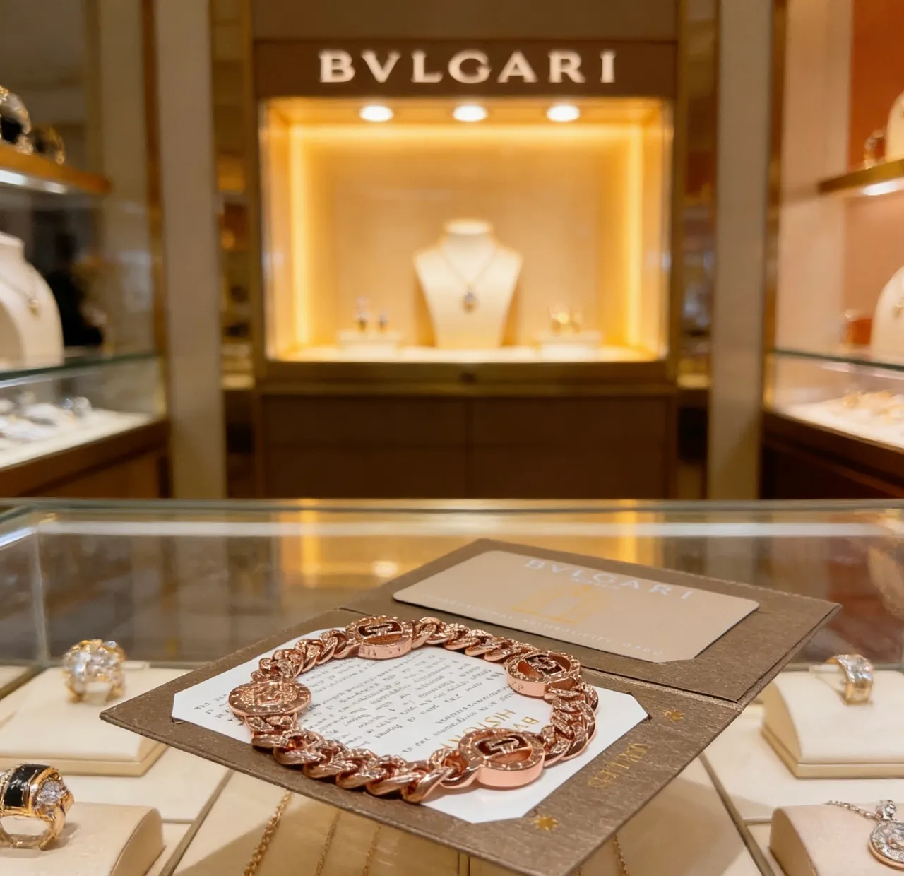 Bvlgari Médaillon Logo Or Rose Bracelet Maillons Curb-Link 9