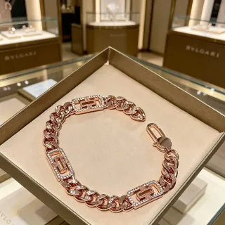 Bvlgari سوارة سلسلة كرب كبيرة بلون وردي فضي بافيه ستون