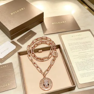 Bvlgari Serpenti Diamond-Encrusted Rose Gold Serpent Head Necklace