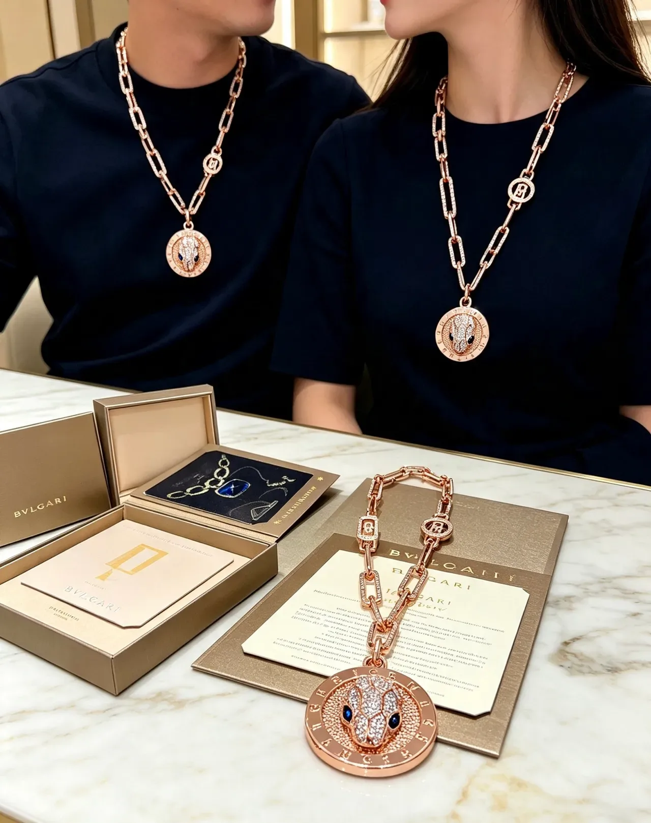 Bvlgari Serpenti Diamond-Encrusted Rose Gold Serpent Head Necklace 3