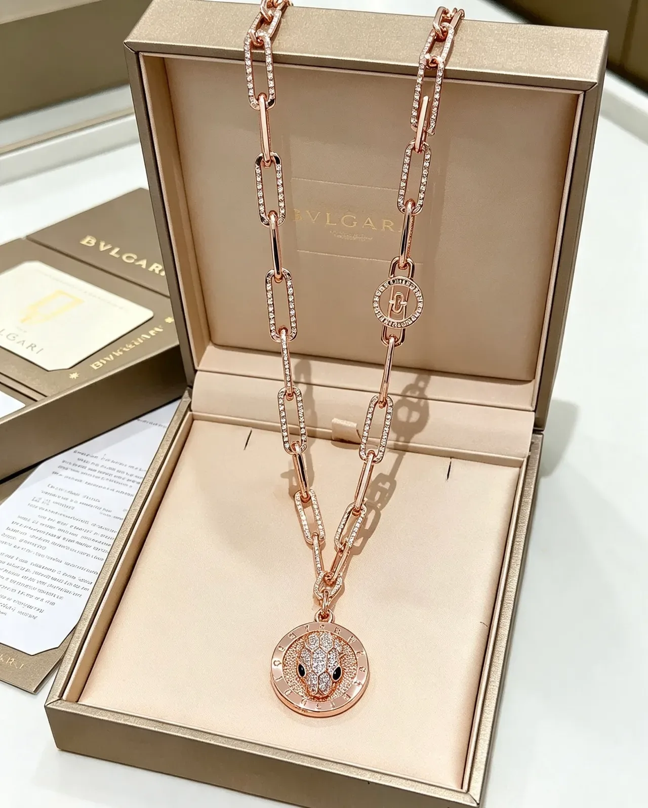 Bvlgari Serpenti Diamond-Encrusted Rose Gold Serpent Head Necklace 4