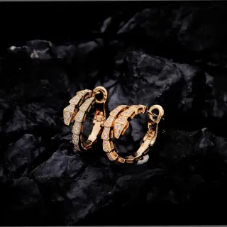 Bvlgari Serpenti Gold White Segmented Serpentine Hoop Pavé-Set Stones Earrings