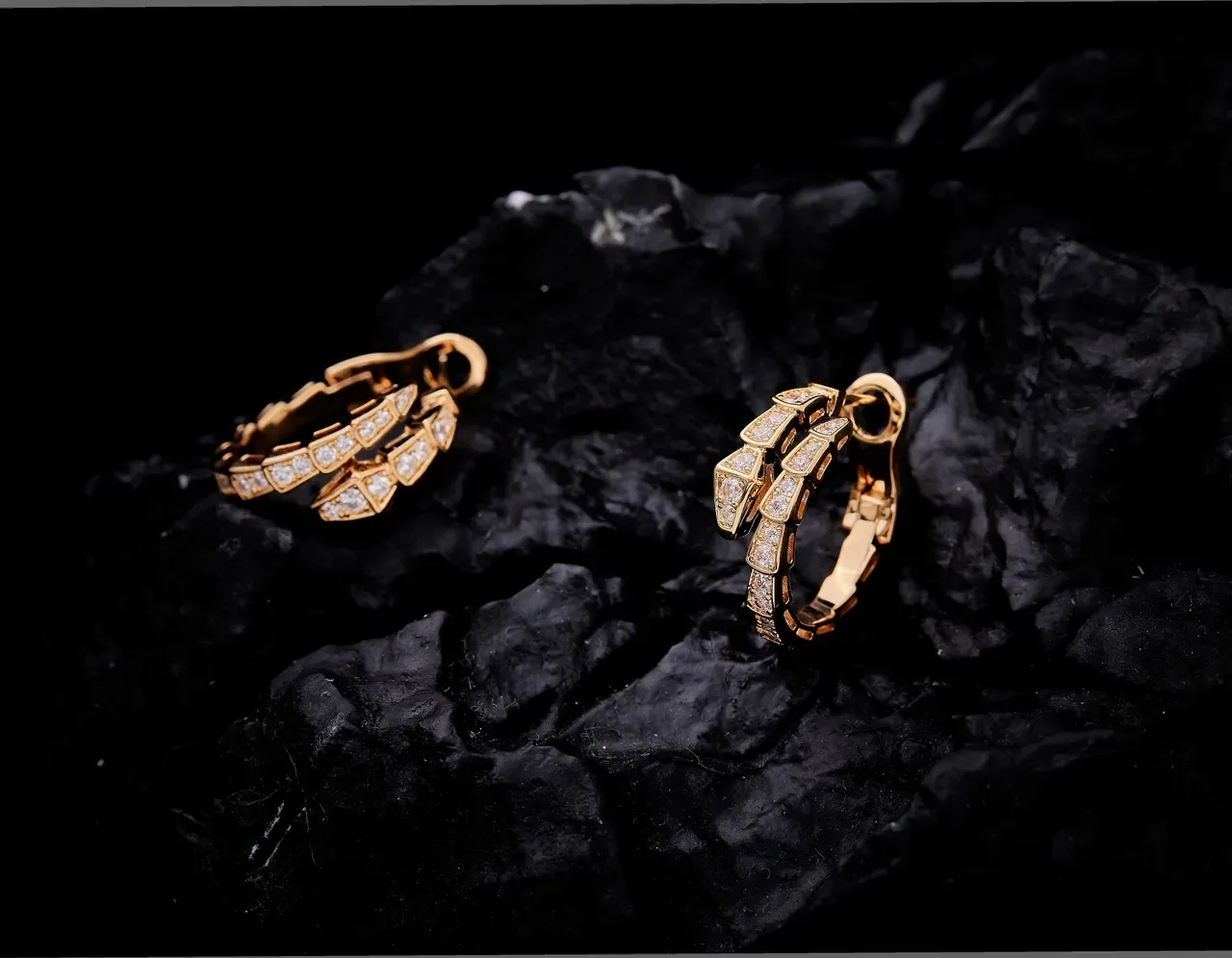 Bvlgari Serpenti Boucles d'oreilles Or Blanc Hoop Segmenté Serpentine Pavé-Set Stones 5