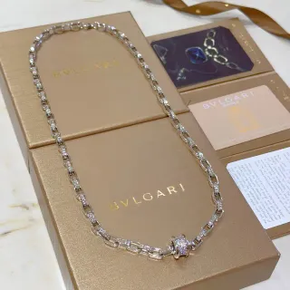 Bvlgari রুপো সোনা হীরা পেভ লিঙ্ক চেইন জ্যামিতিক আর্টিকুলেটেড লিঙ্কস মালা