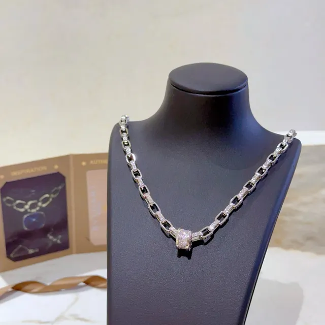Bvlgari Corrente de Prata e Ouro com Pavé de Diamantes Enlaces Geométricos Articulados Colar 2