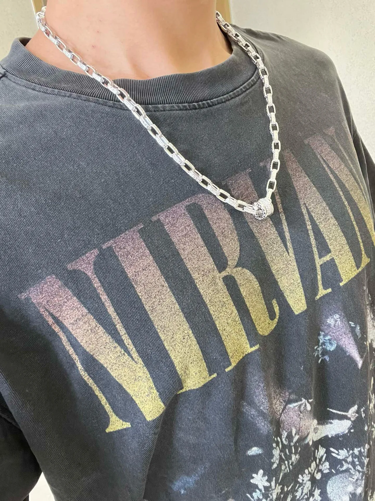 Bvlgari Corrente de Prata e Ouro com Pavé de Diamantes Enlaces Geométricos Articulados Colar 3