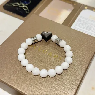 Bvlgari White Black Faceted Stone Beads Heart Centerpiece Bracelet