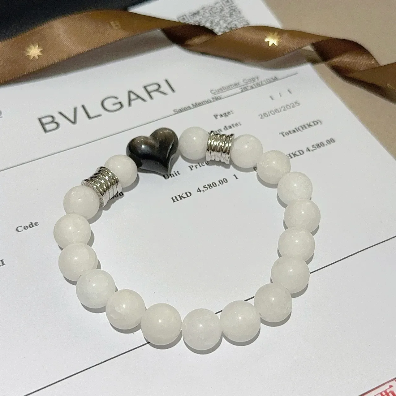 Bvlgari Bracelet Blanc Noir Pierres Facetées Cœur Centre 3