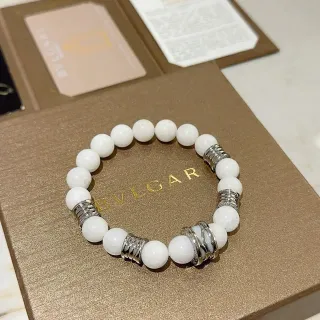 Bvlgari White Silver Beaded Stretch Bracelet