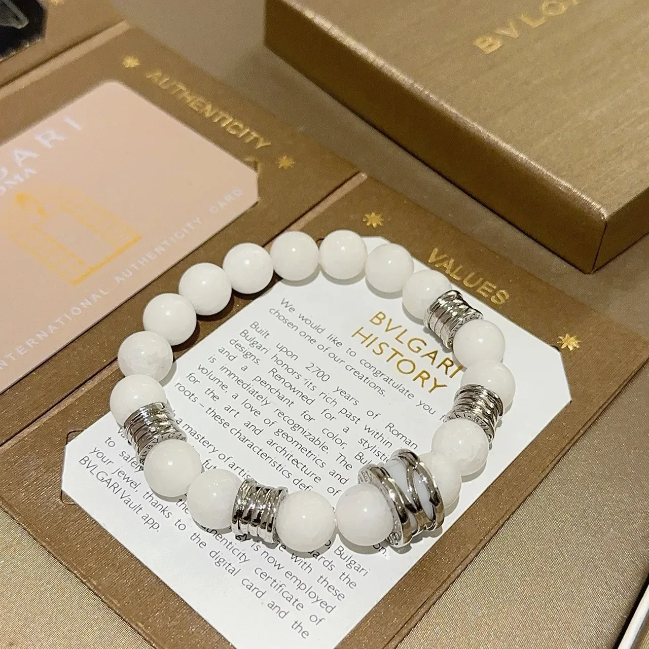 Bvlgari White Silver Beaded Stretch Bracelet 3