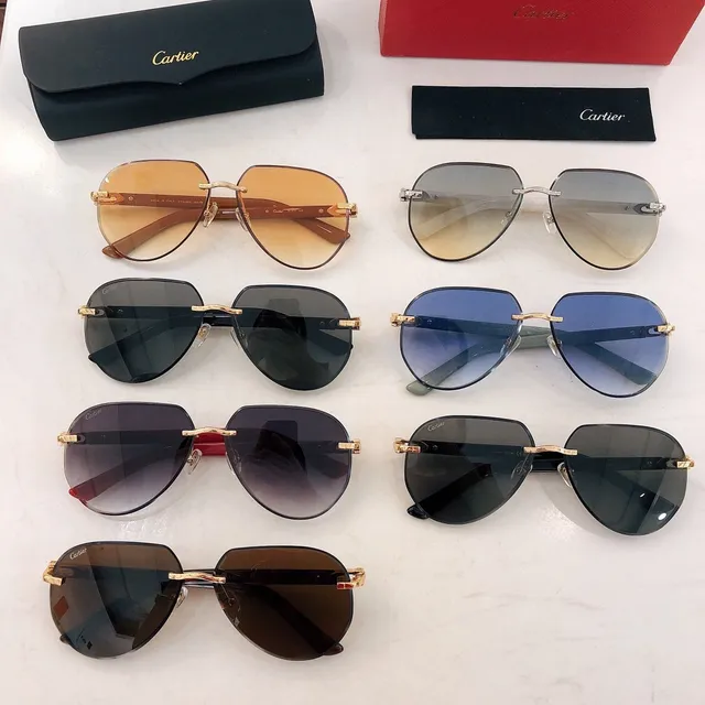 Lunettes de soleil Cartier marron blanc sans monture temple en acétate 2