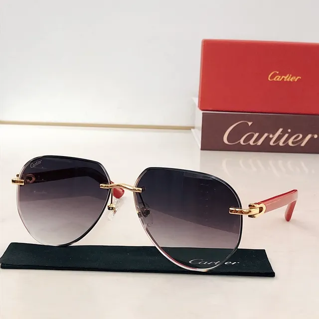 Lunettes de soleil Cartier marron blanc sans monture temple en acétate 3