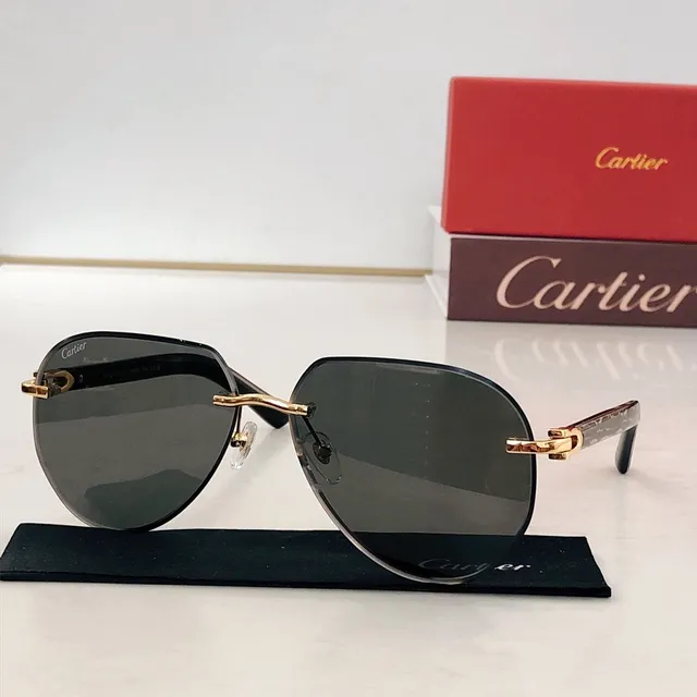 Lunettes de soleil Cartier marron blanc sans monture temple en acétate 4