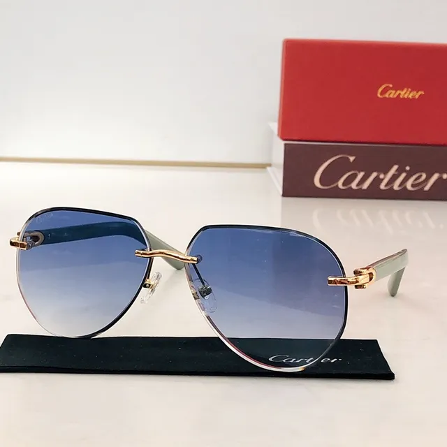 Lunettes de soleil Cartier marron blanc sans monture temple en acétate 5