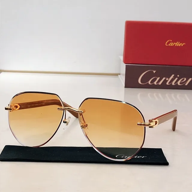 Lunettes de soleil Cartier marron blanc sans monture temple en acétate 6