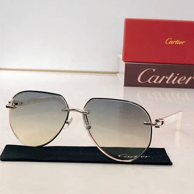 Lunettes de soleil Cartier marron blanc sans monture temple en acétate 7