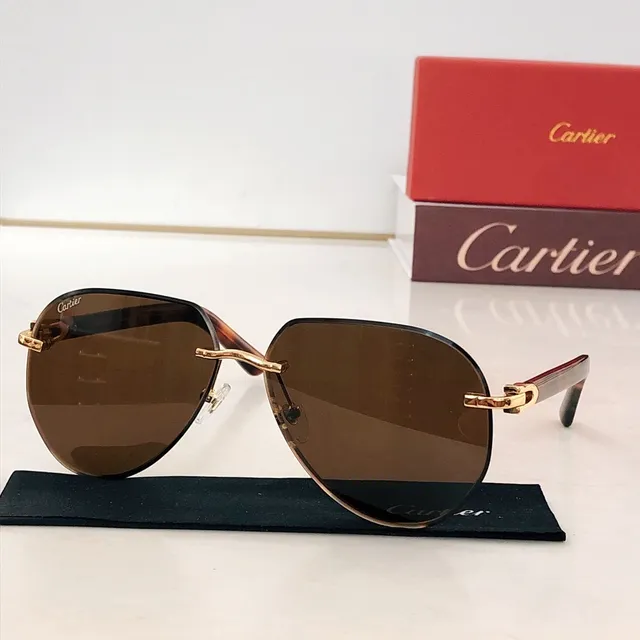 Lunettes de soleil Cartier marron blanc sans monture temple en acétate 8