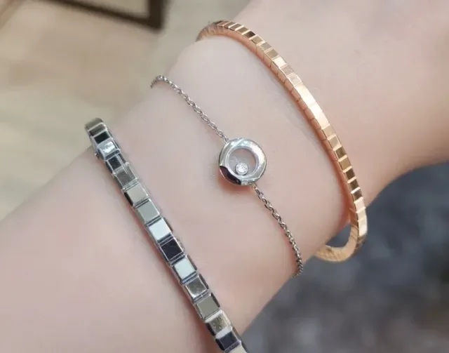 Cartier Juste un Clou Argent Or Bisel Rotatif Double Cercle Diamant Central Unique Bracelet 8