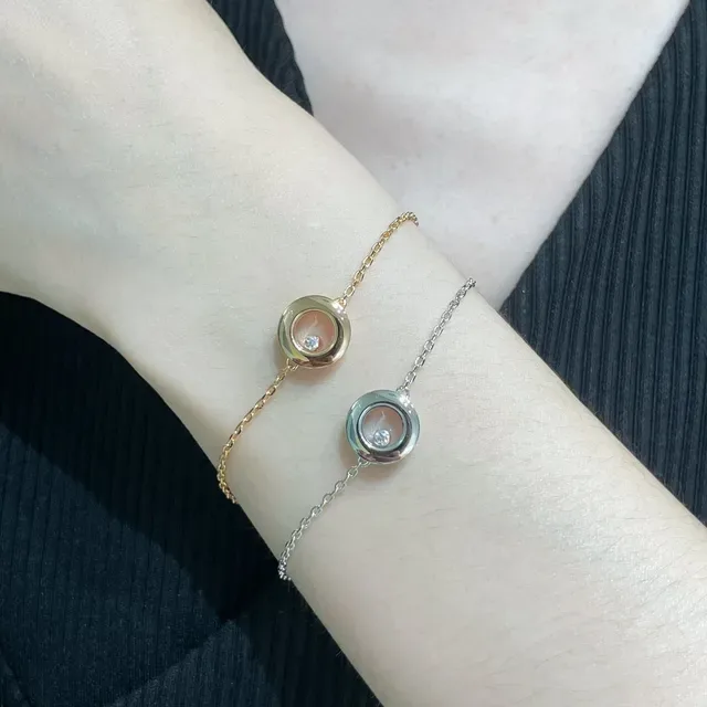 Cartier Juste un Clou Argent Or Bisel Rotatif Double Cercle Diamant Central Unique Bracelet 9