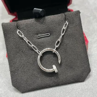 Cartier Juste un Clou Silver White Open-Circle Pendant Nail Motif Necklace