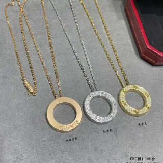 Cartier Love Gold Silver Circular Open-Ring Pendant Engraved Motif Necklace